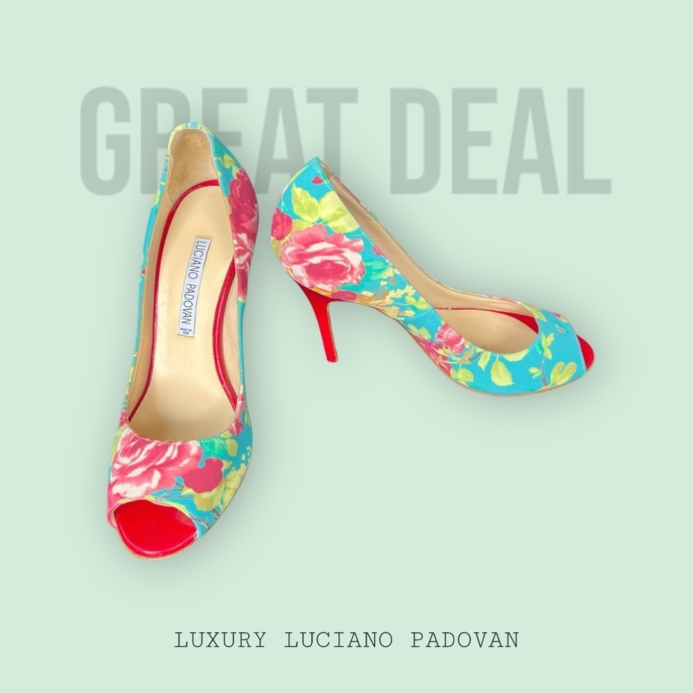 🎉Great Condition LUCIANO PADOVAN Luxury Floral Peep-Toe Heels size EU 37 (US 7)